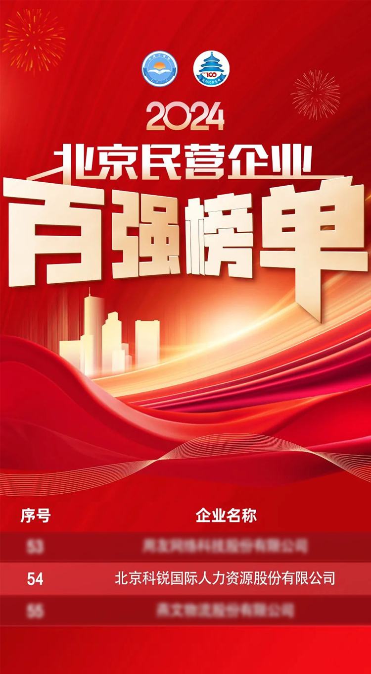 人力资源供给商mansion88·明升官方网站陆续五年荣登北京民营企业百强榜单彰显自身全方位人力资源服务能力